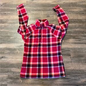 Eddie Bauer Red and Purple Plaid Fleece Pullover